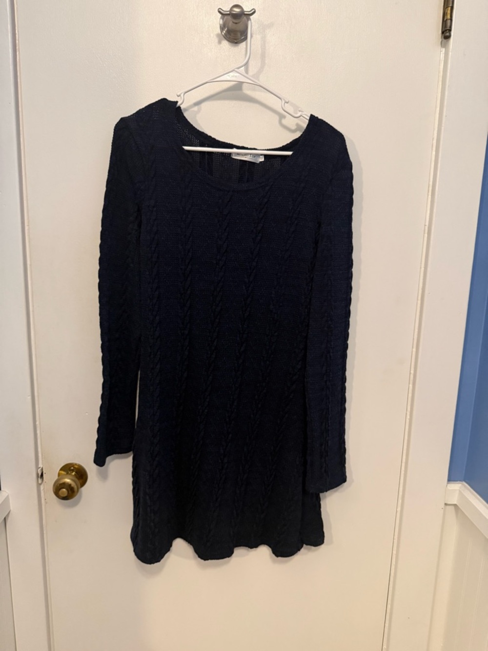 Navy Cable-Knit Scoop Neck Sweater Dress